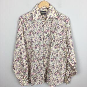 Stanza Men's Yellow Floral Linen Button Up Shirt 15.5" neck 40 EU